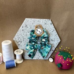 Original Fabric Design Sea Glass Bow Scrunchie with Matching Earrings
